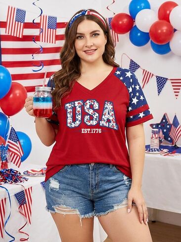 4th of July Outfits for Women Patriotic Shirts for Women Plus Size Celebrating 250 Years of America's Greatness in Kuwait