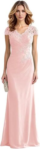 Lace Chiffon Mother of The Bride Dresses for Women Mermaid Long Cap Sleeve Formal Wedding Gown HX044 in Saudi Arabia