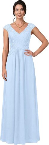 Lace Applique Mother of the Bride Dress A-Line Long Corset Chiffon Evening Gown with Cap Sleeves in Kuwait