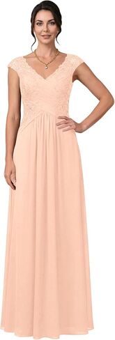 Lace Applique Mother of the Bride Dress A-Line Long Corset Chiffon Evening Gown with Cap Sleeves in Kuwait