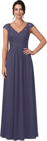 Lace Applique Mother of the Bride Dress A-Line Long Corset Chiffon Evening Gown with Cap Sleeves in Kuwait