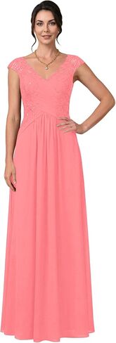 Lace Applique Mother of the Bride Dress A-Line Long Corset Chiffon Evening Gown with Cap Sleeves in Kuwait