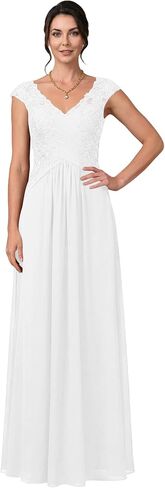 Lace Applique Mother of the Bride Dress A-Line Long Corset Chiffon Evening Gown with Cap Sleeves in Kuwait