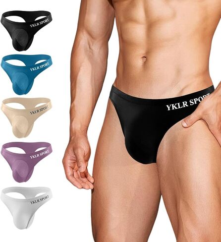 Mens Thongs Underwear 5 Pack, Stretchy Breathable Nylon Spandex G String for Men, Low Rise T Back Sexy Thong in Kuwait