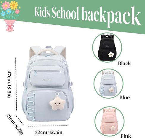 EKUIZAI Girls School Backpack for Kids Middle Elementary School Bag for Students Solid Color Girls Bookbag, Black in Saudi Arabia