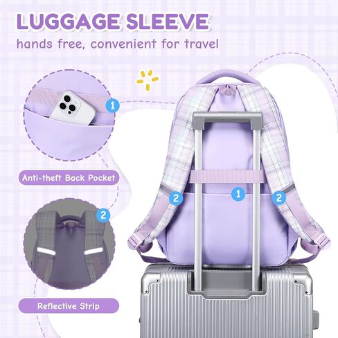 Kids Backpack for Girls, Bookbag for Elementary Students Kawaii Ita School Bag with Pins for Teens Lightweight Water Resistant Travel Backpack with Luggage Strap, Purple in Saudi Arabia