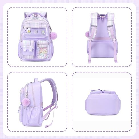 Kids Backpack for Girls, Bookbag for Elementary Students Kawaii Ita School Bag with Pins for Teens Lightweight Water Resistant Travel Backpack with Luggage Strap, Purple in Saudi Arabia