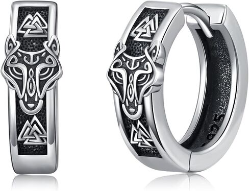 OHAYOO Wolf Earrings for Men 925 Sterling Silver Viking Wolf Hoop Earrings Viking Jewelry Gift for Men in Kuwait