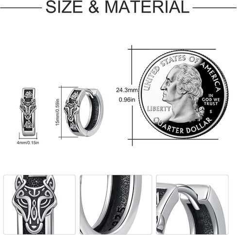 OHAYOO Wolf Earrings for Men 925 Sterling Silver Viking Wolf Hoop Earrings Viking Jewelry Gift for Men in Kuwait