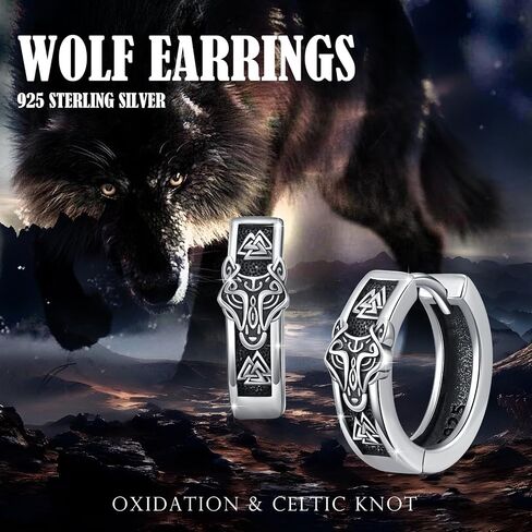 OHAYOO Wolf Earrings for Men 925 Sterling Silver Viking Wolf Hoop Earrings Viking Jewelry Gift for Men in Kuwait