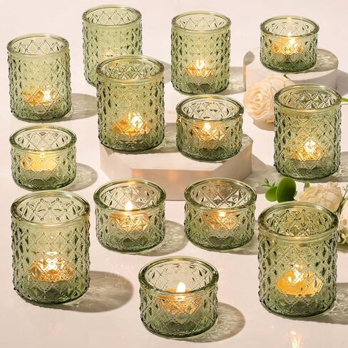 36 Pack Green Votive Candle Holders, Mixed Heights Glass Tealight Holders for Wedding Table Centerpiece, Bridal Shower, Tea Party, Summer & Everyday Home Decor in Saudi Arabia
