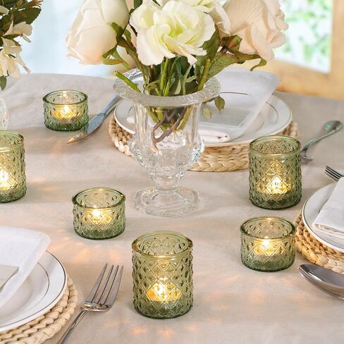 36 Pack Green Votive Candle Holders, Mixed Heights Glass Tealight Holders for Wedding Table Centerpiece, Bridal Shower, Tea Party, Summer & Everyday Home Decor in Saudi Arabia