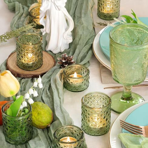 36 Pack Green Votive Candle Holders, Mixed Heights Glass Tealight Holders for Wedding Table Centerpiece, Bridal Shower, Tea Party, Summer & Everyday Home Decor in Saudi Arabia