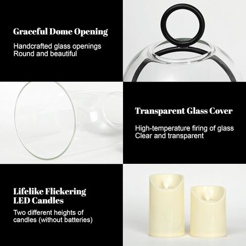 Hurricane Candle Holders Set of 2-10" & 7.8" Black Metal Base with Glass Dome, Includes 2 Pillar Candles, Hanging or Tabletop Centerpiece (Batteries Not Included) in Saudi Arabia