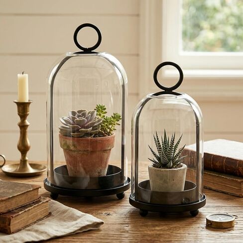 Hurricane Candle Holders Set of 2-10" & 7.8" Black Metal Base with Glass Dome, Includes 2 Pillar Candles, Hanging or Tabletop Centerpiece (Batteries Not Included) in Saudi Arabia