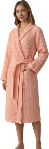 Women's Turkish Waffle Robe, Lightweight Cotton Long Bathrobe for Women in Saudi Arabia