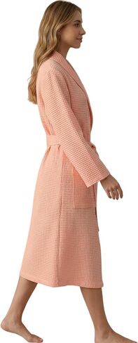 Women's Turkish Waffle Robe, Lightweight Cotton Long Bathrobe for Women in Kuwait