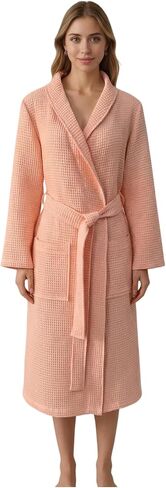 Women's Turkish Waffle Robe, Lightweight Cotton Long Bathrobe for Women in Kuwait