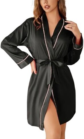 Women's Satin Silky Short Robes for woman, Bridesmaid Bride Party Satin Robes Sleepwear in Kuwait