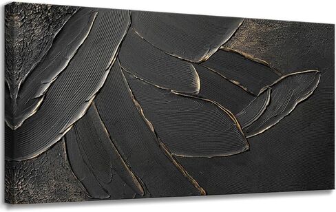 WENGTIAO Hand Painted Pure Black Wall Art Abstract Oil Painting With Gold Dust Thick Texture Modern Artwork 56x28 inch Large Minimalist Art on Canvas for Living Room Office Corridor Home Decor in Saudi Arabia