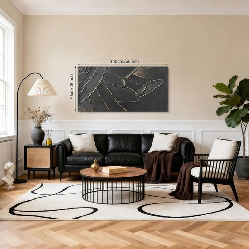 WENGTIAO Hand Painted Pure Black Wall Art Abstract Oil Painting With Gold Dust Thick Texture Modern Artwork 56x28 inch Large Minimalist Art on Canvas for Living Room Office Corridor Home Decor in Saudi Arabia