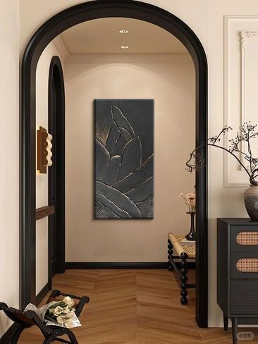 WENGTIAO Hand Painted Pure Black Wall Art Abstract Oil Painting With Gold Dust Thick Texture Modern Artwork 56x28 inch Large Minimalist Art on Canvas for Living Room Office Corridor Home Decor in Saudi Arabia