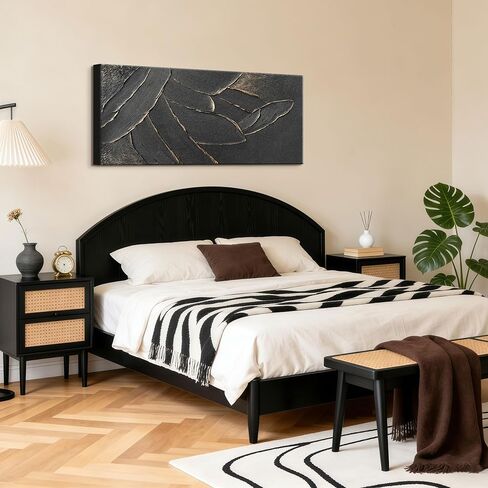 WENGTIAO Hand Painted Pure Black Wall Art Abstract Oil Painting With Gold Dust Thick Texture Modern Artwork 56x28 inch Large Minimalist Art on Canvas for Living Room Office Corridor Home Decor in Saudi Arabia