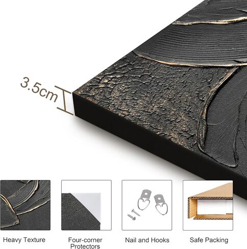 WENGTIAO Hand Painted Pure Black Wall Art Abstract Oil Painting With Gold Dust Thick Texture Modern Artwork 56x28 inch Large Minimalist Art on Canvas for Living Room Office Corridor Home Decor in Saudi Arabia