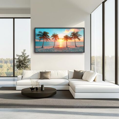 Framed Large Pictures Wall Art for Living Room, Beach Palm Trees Oversized Wall Decor Coast Sunset Nature Scenery Landscape Canvas Painting Extra Large Framed Artwork for Bedroom Office 60"x30" in Saudi Arabia