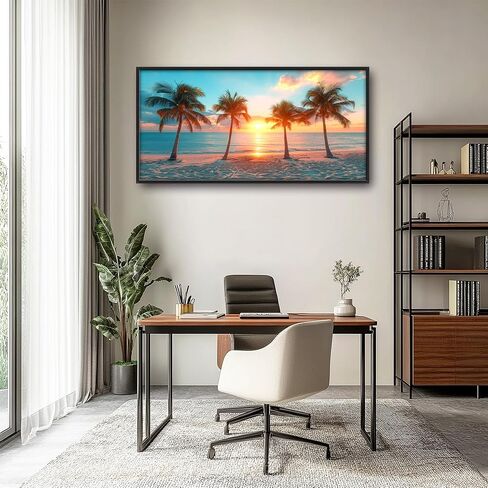 Framed Large Pictures Wall Art for Living Room, Beach Palm Trees Oversized Wall Decor Coast Sunset Nature Scenery Landscape Canvas Painting Extra Large Framed Artwork for Bedroom Office 60"x30" in Saudi Arabia
