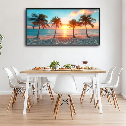 Framed Large Pictures Wall Art for Living Room, Beach Palm Trees Oversized Wall Decor Coast Sunset Nature Scenery Landscape Canvas Painting Extra Large Framed Artwork for Bedroom Office 60"x30" in Saudi Arabia