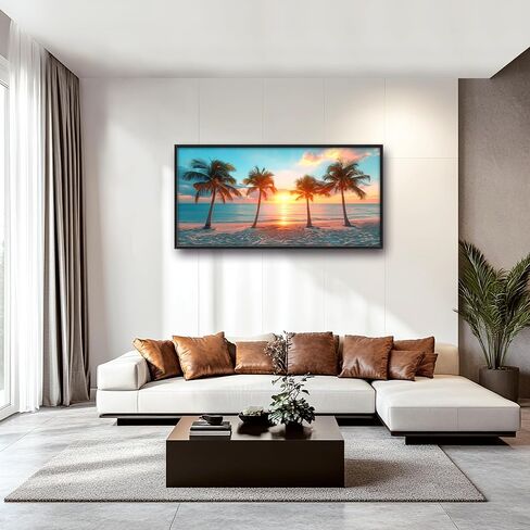 Framed Large Pictures Wall Art for Living Room, Beach Palm Trees Oversized Wall Decor Coast Sunset Nature Scenery Landscape Canvas Painting Extra Large Framed Artwork for Bedroom Office 60"x30" in Saudi Arabia