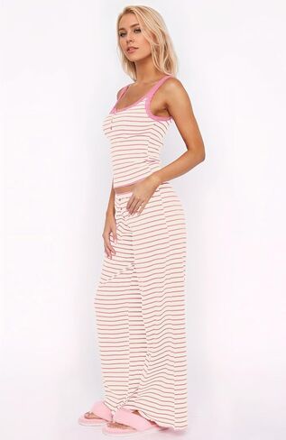 MISSACTIVER Women’s Striped 2 Piece Lounge Set Henley Tank Tops Camisole Wide Leg Pants Matching Pajama Set Summer Outfit in Kuwait