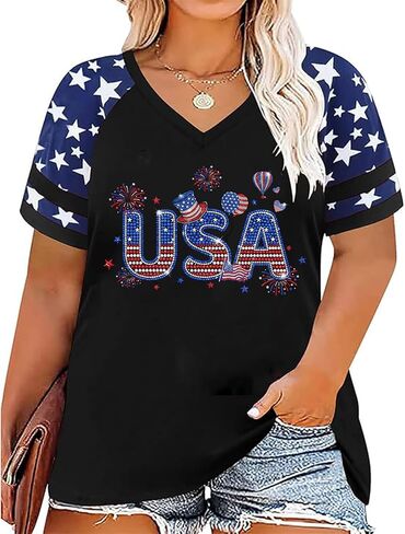 4th of July Outfits for Women Patriotic Shirts for Women Plus Size Celebrating 250 Years of America's Greatness in Kuwait
