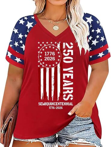 4th of July Outfits for Women Patriotic Shirts for Women Plus Size Celebrating 250 Years of America's Greatness in Kuwait