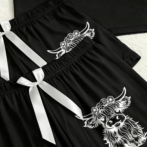 Womens Cow Print Pajama Set 3 Piece Lounge Sleepwear Soft Short Sleeve Tee Shorts Pants Matching PJ Set in Kuwait
