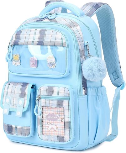 Kids Backpack for Girls, Bookbag for Elementary Students Kawaii Ita School Bag with Pins for Teens Lightweight Water Resistant Travel Backpack with Luggage Strap, Purple in Saudi Arabia