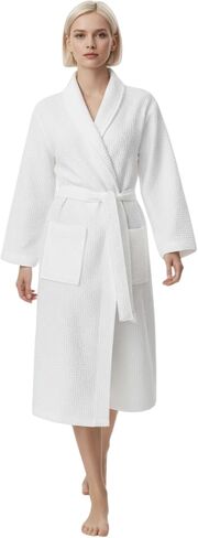 Women's Turkish Waffle Robe, Lightweight Cotton Long Bathrobe for Women in Kuwait