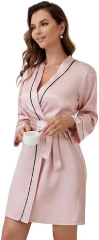 Women's Satin Silky Short Robes for woman, Bridesmaid Bride Party Satin Robes Sleepwear in Kuwait