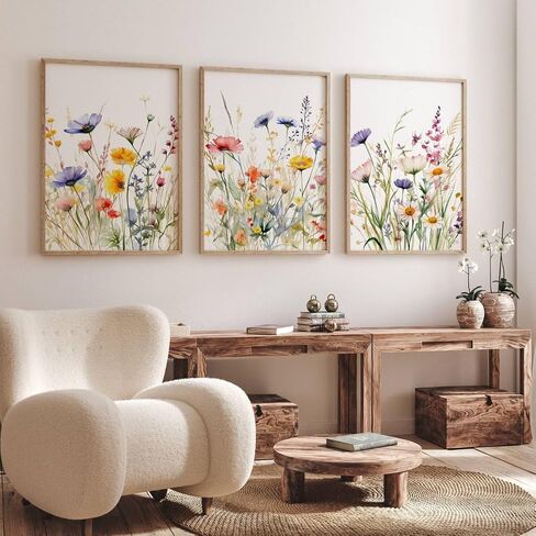 Flowers and Nursery Quote Canvas Painting 3 Pieces In a Field of Roses She is a Wildflower Poster Prints Wall Pictures Home Girl Nursery Baby Room Decoration with Wooden Inner Frame in Saudi Arabia