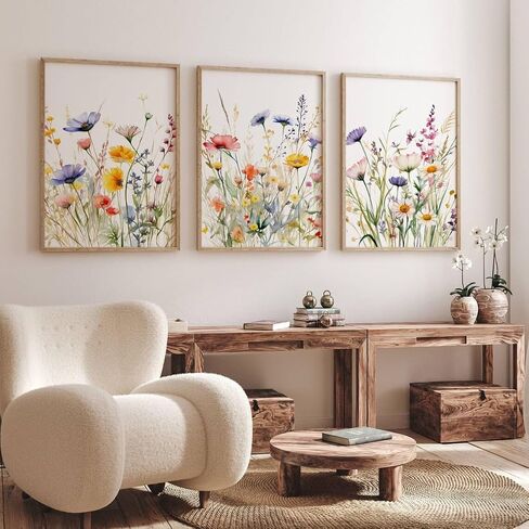 Flowers and Nursery Quote Canvas Painting 3 Pieces In a Field of Roses She is a Wildflower Poster Prints Wall Pictures Home Girl Nursery Baby Room Decoration with Wooden Inner Frame in Saudi Arabia
