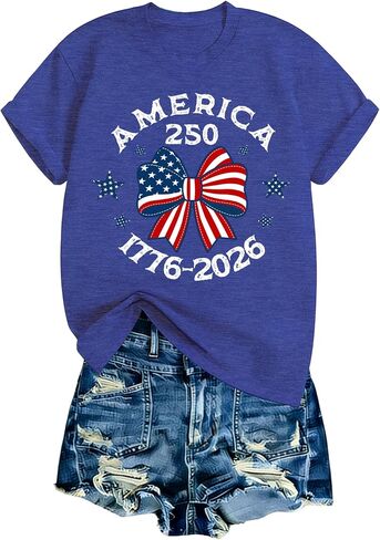 Patriotic Shirts for Women 250 Anniversary USA Shirt Short Sleeve 4th of July Outfits American Flag Tee T Shirt in Saudi Arabia