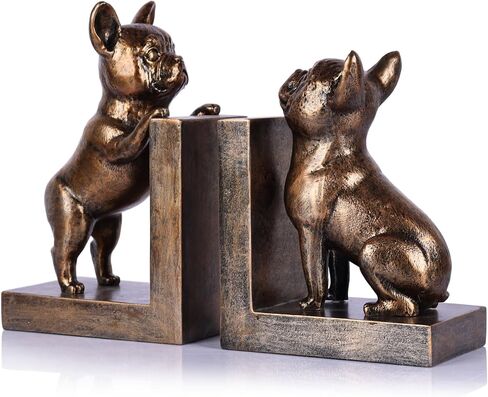 Bookends for Shelves, Bookends for Heavy Books, Decorative Bookends with Bulldog Dog Statues, Set of 2 Antique Bronze Book Ends for Bookshelf, Home Office, Living Room, Study Desk Decor in Kuwait