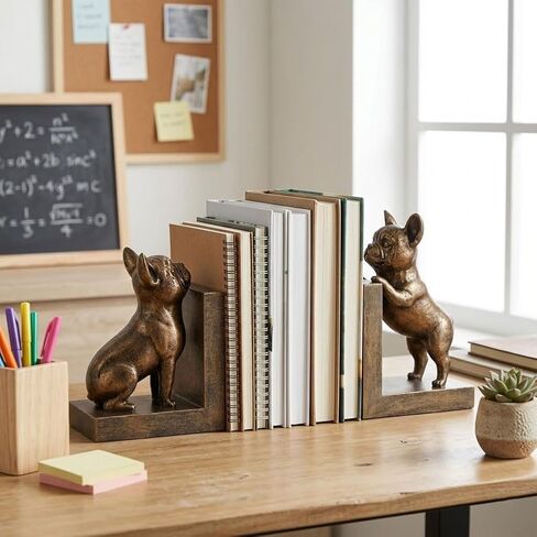 Bookends for Shelves, Bookends for Heavy Books, Decorative Bookends with Bulldog Dog Statues, Set of 2 Antique Bronze Book Ends for Bookshelf, Home Office, Living Room, Study Desk Decor in Kuwait