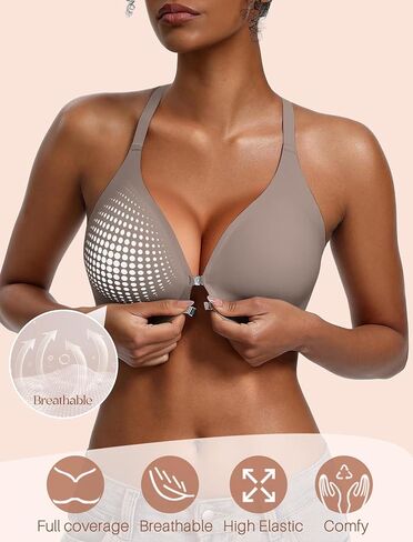 Jelly Bras for Women Front Closure No Underwire Seamless Bralettes Wireless Push Up Soft V Neck Full Coverage Comfortable Sports Everyday Womens Bra Grey XL in Saudi Arabia