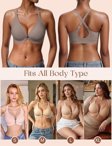 Jelly Bras for Women Front Closure No Underwire Seamless Bralettes Wireless Push Up Soft V Neck Full Coverage Comfortable Sports Everyday Womens Bra Grey XL in Saudi Arabia