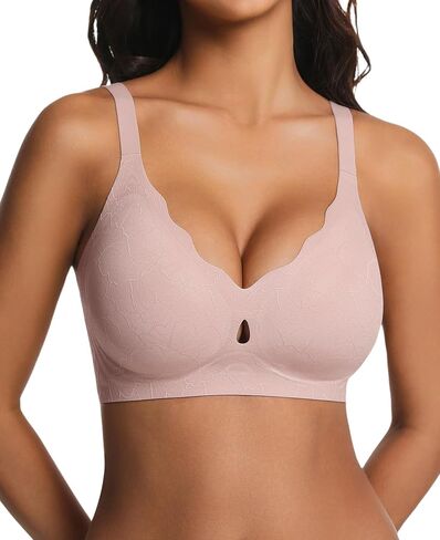 habibee Jelly Bras for Women No Underwire Push Up Scalloped Lace Bra Wireless Seamless Bras Full Coverage Bralettes in Saudi Arabia