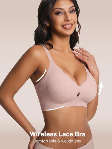 habibee Jelly Bras for Women No Underwire Push Up Scalloped Lace Bra Wireless Seamless Bras Full Coverage Bralettes in Saudi Arabia