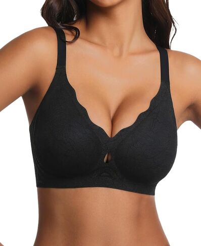 habibee Jelly Bras for Women No Underwire Push Up Scalloped Lace Bra Wireless Seamless Bras Full Coverage Bralettes in Saudi Arabia