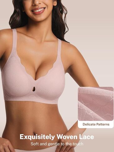 habibee Jelly Bras for Women No Underwire Push Up Scalloped Lace Bra Wireless Seamless Bras Full Coverage Bralettes in Saudi Arabia